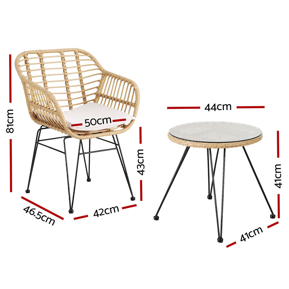 Conversation Set 3PC Outdoor Furniture Chat Set Gardeon Oak