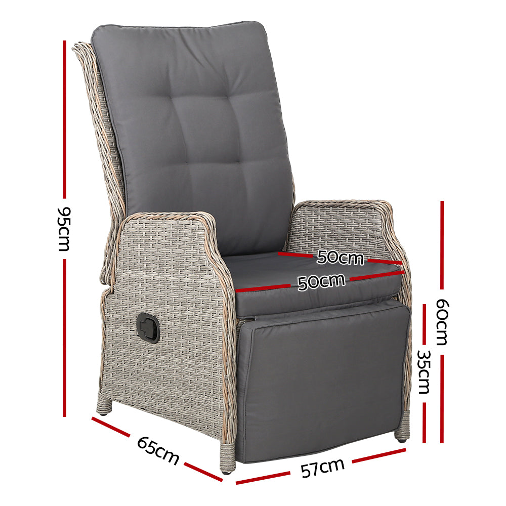 Outdoor Recliner Chair Gardeon Lounge Furniture Patio Adjustable Grey