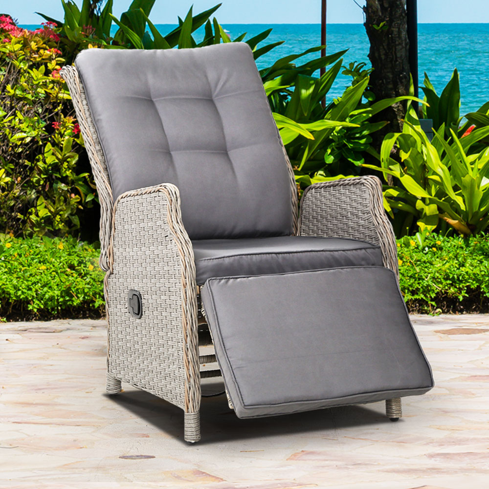 Outdoor Recliner Chair Gardeon Lounge Furniture Patio Adjustable Grey