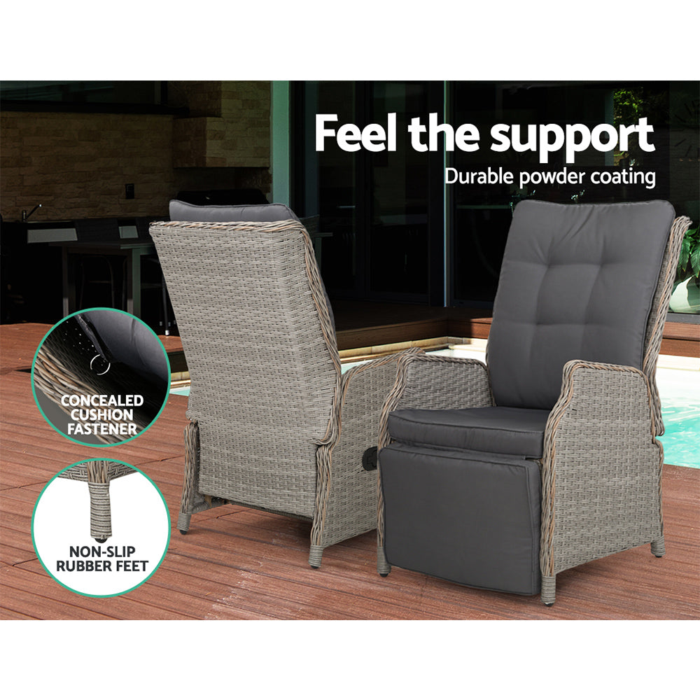 Outdoor Recliner Chair Gardeon Lounge Furniture Patio Adjustable Grey