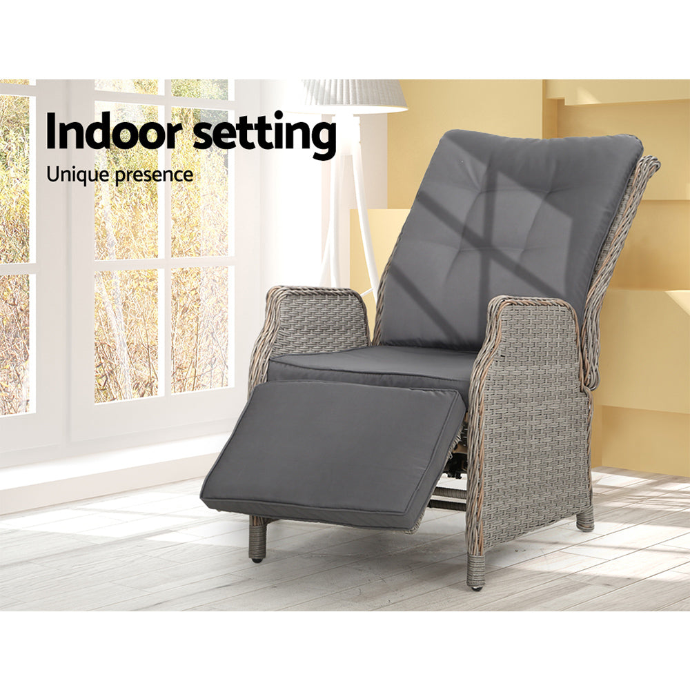 Outdoor Recliner Chair Gardeon Lounge Furniture Patio Adjustable Grey