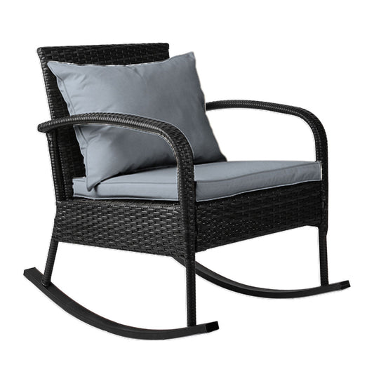 Outdoor Rocking Chair | Wicker Outdoor Lounge Chair | Gardeon | Black