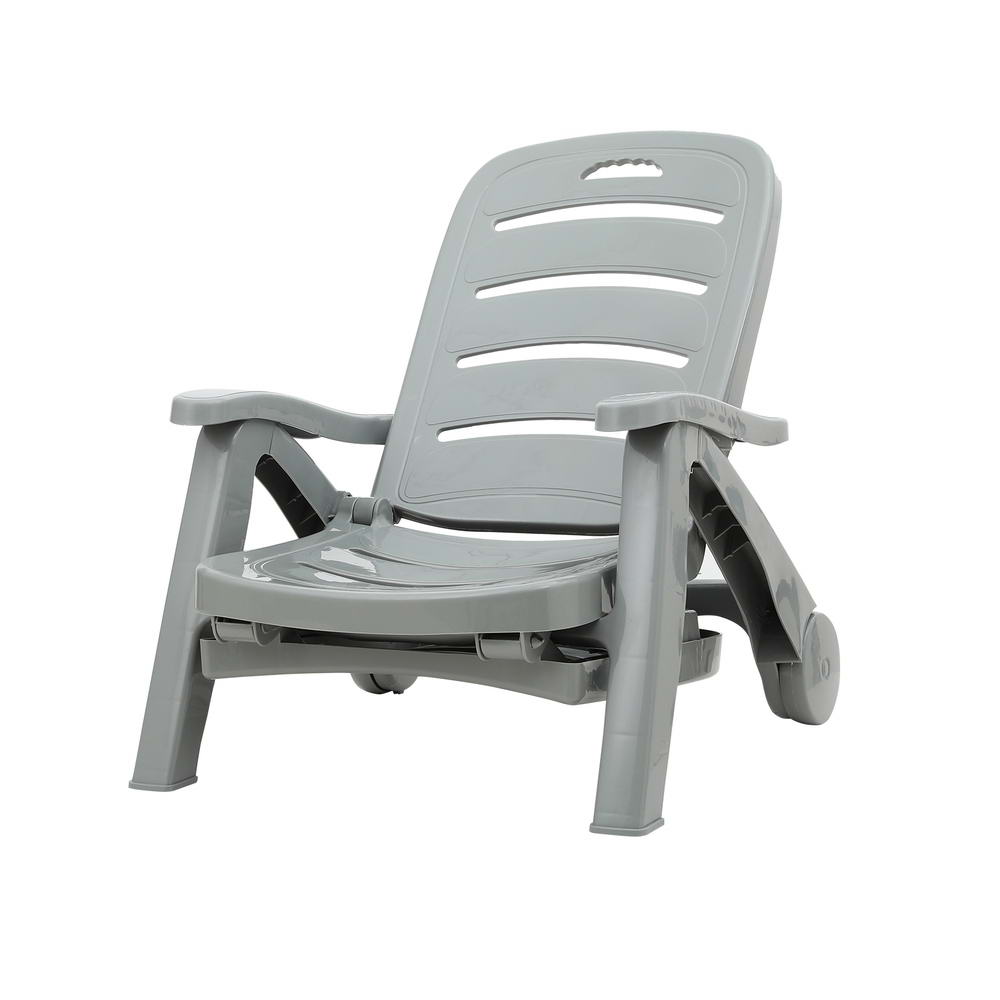 Sun Lounge Recliner Chair Folding Chaise Lounge Wheels Outdoor Grey