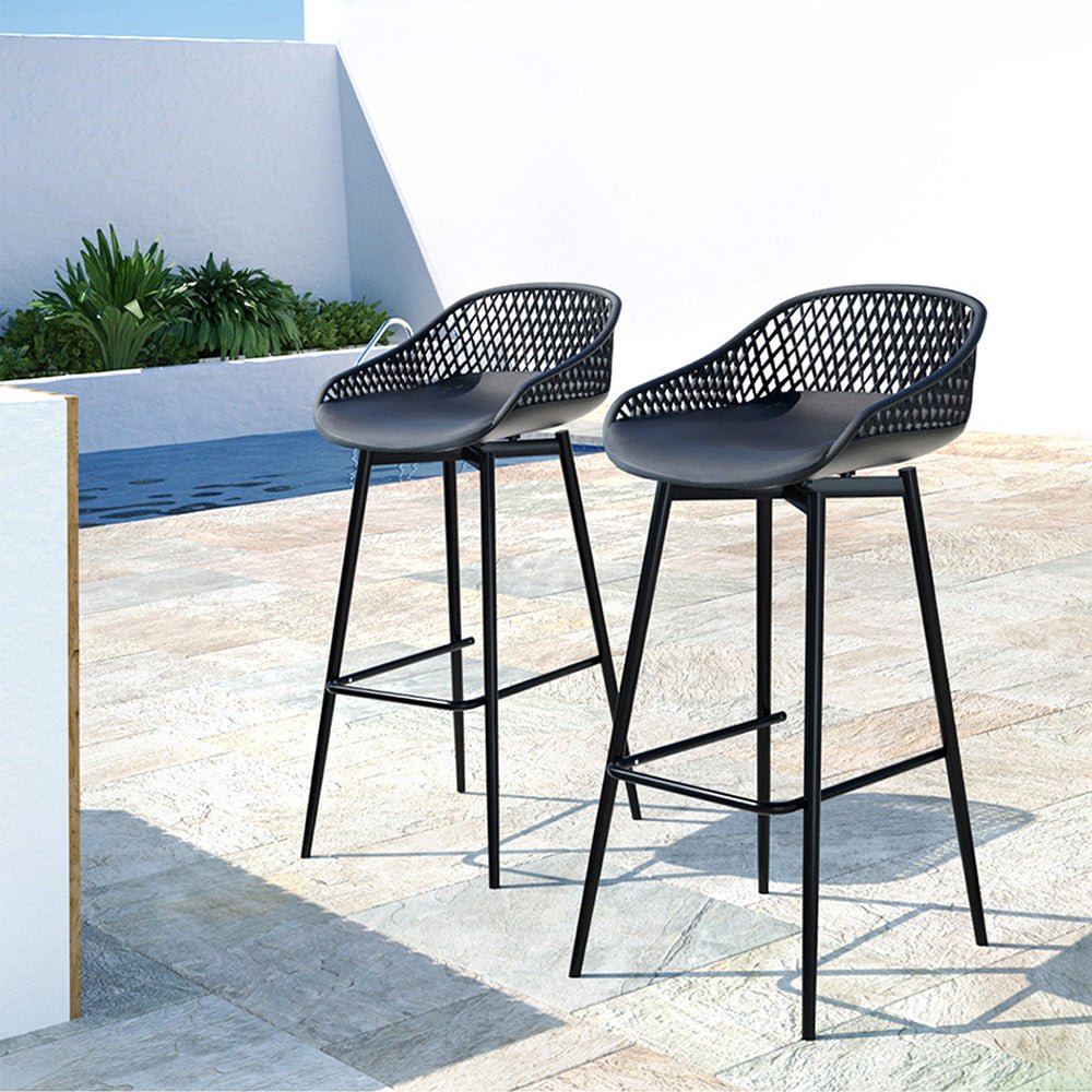 Outdoor Bar Chairs Gardeon 2-Piece Bar Stools Plastic Metal Dining Chair Black