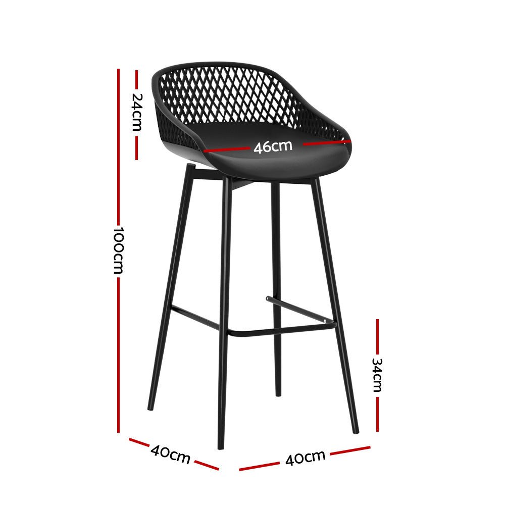 Outdoor Bar Chairs Gardeon 2-Piece Bar Stools Plastic Metal Dining Chair Black