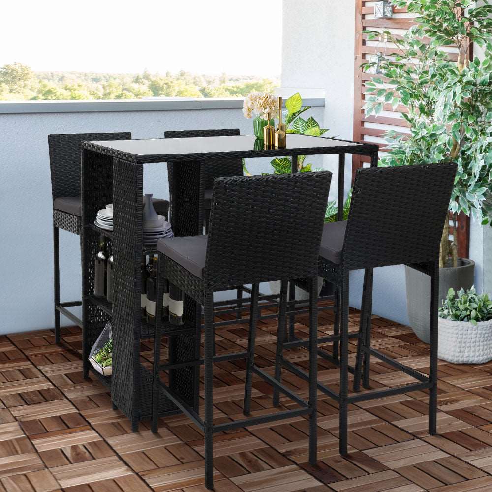 Outdoor Bar Table Setting for 4 | Bar Table With Storage | Black