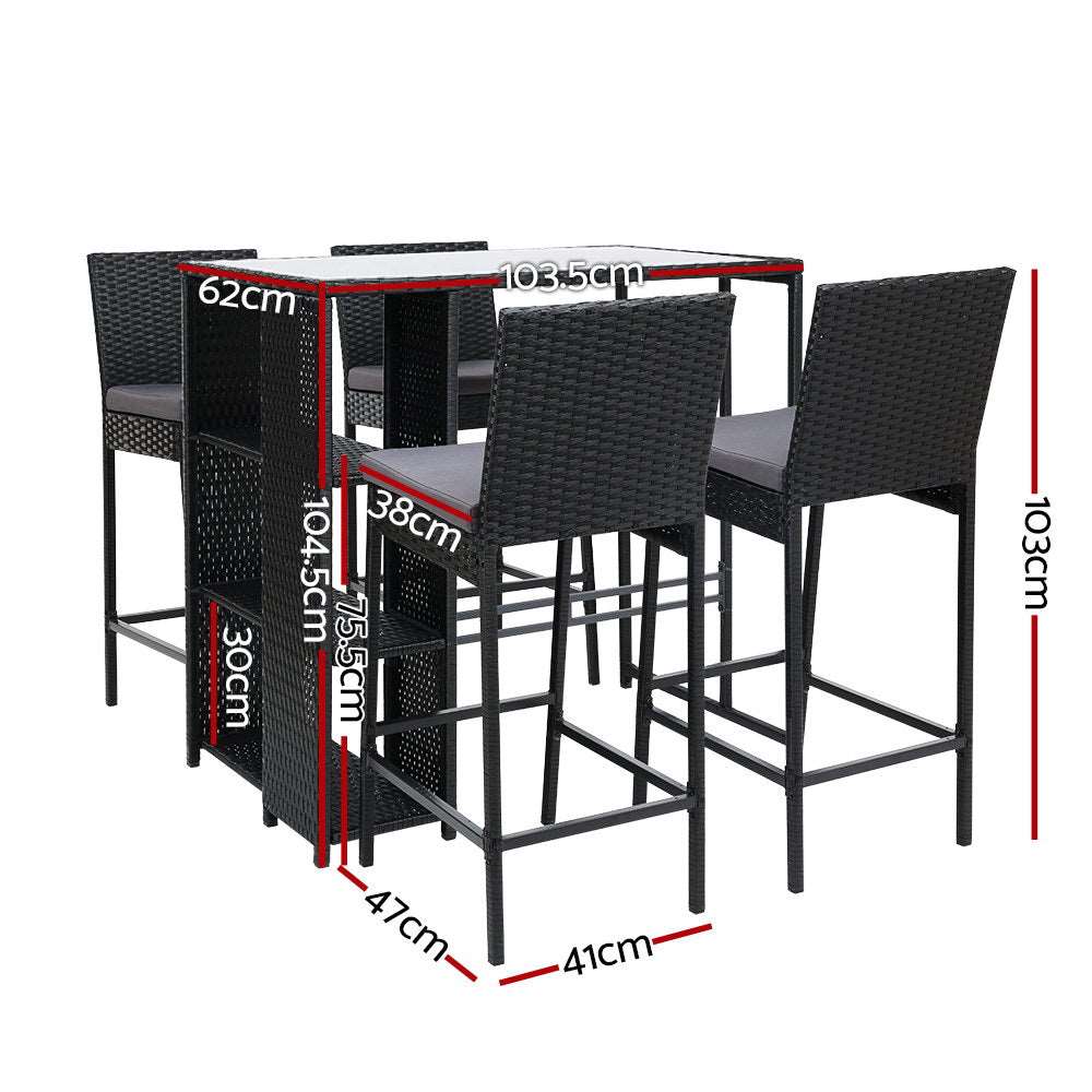 Outdoor Bar Table Setting for 4 | Bar Table With Storage | Black