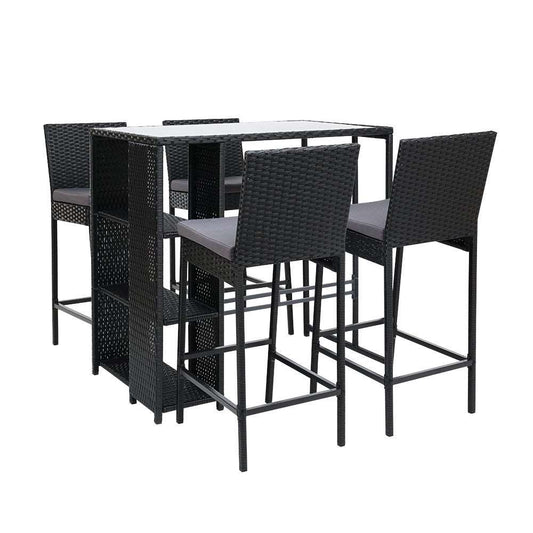 Outdoor Bar Table Setting for 4 | Bar Table With Storage | Black
