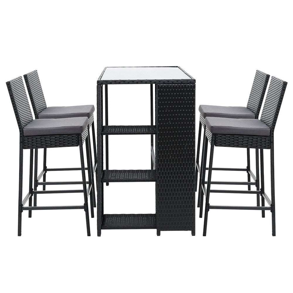 Outdoor Bar Table Setting for 4 | Bar Table With Storage | Black