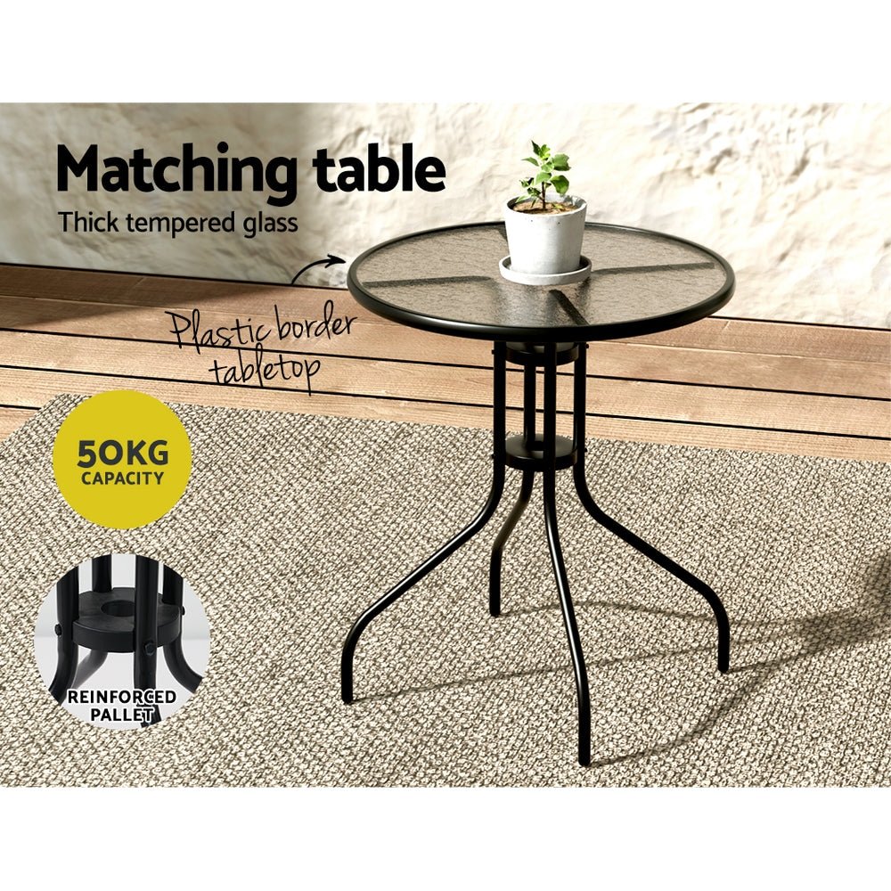 Outdoor Bistro Set | 2x Waterproof Stackable Outdoor Chairs plus Bistro Table | Black