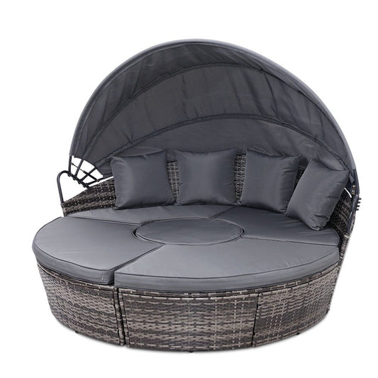 Outdoor Daybed Rattan 4-Piece Day Bed Set Grey