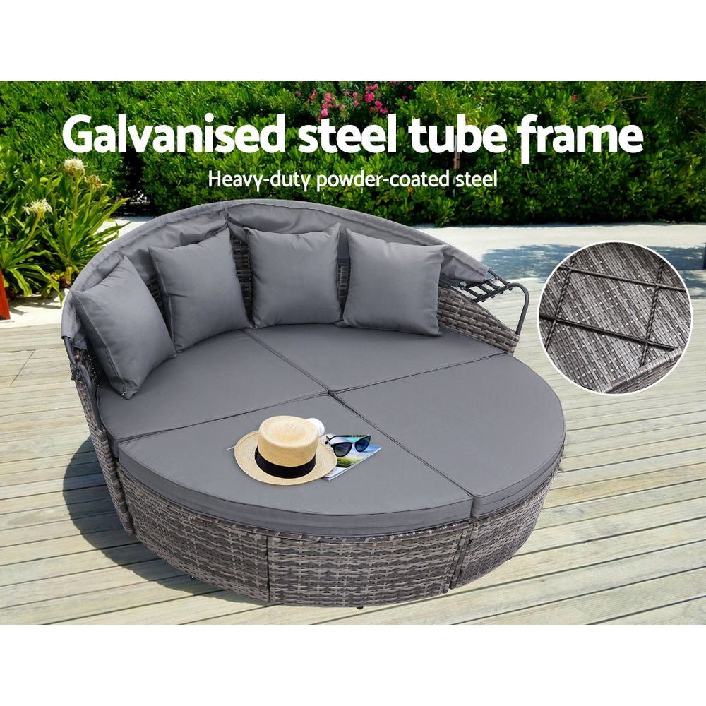 Outdoor Daybed Rattan Day Bed Set Grey