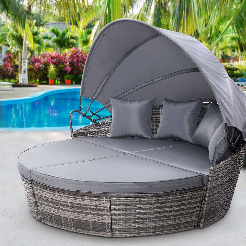 Outdoor Daybed Rattan Day Bed Set Grey