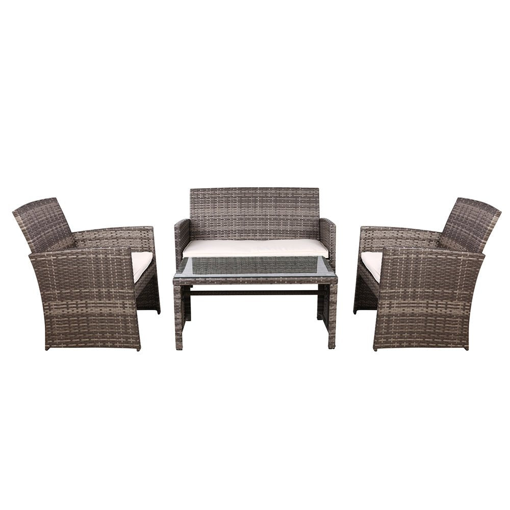 Outdoor Lounge Setting | 4 Piece Rattan Sofa Set with Storage Cover | Gardeon Brand | Grey