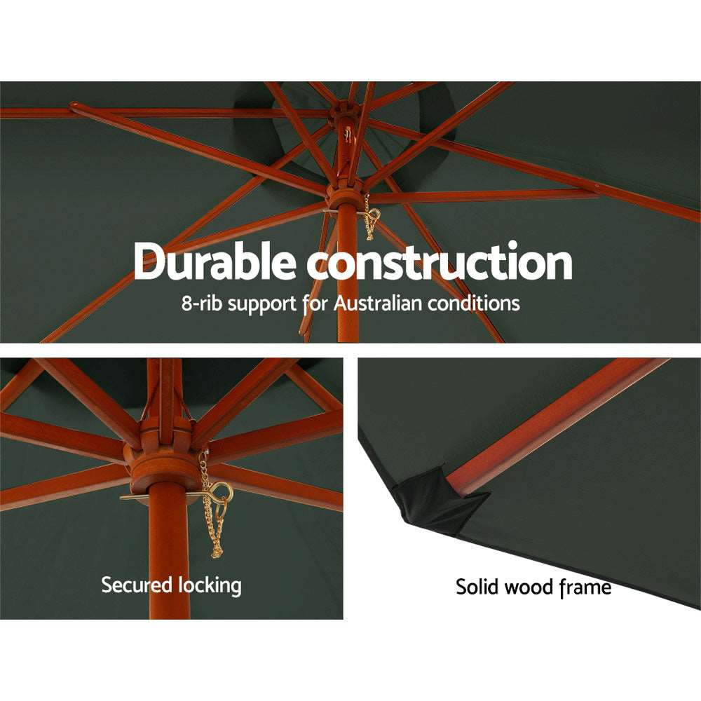 Outdoor Umbrella 3M with wooden pole and Charcoal canopy Outdoor