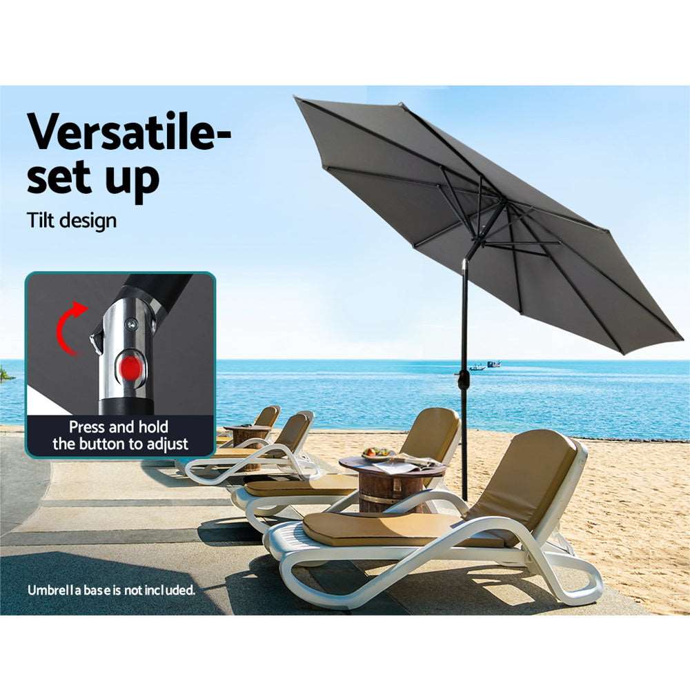 Outdoor Umbrella Tilt Steel Outdoor UV50+ 3m Canopy - Charcoal