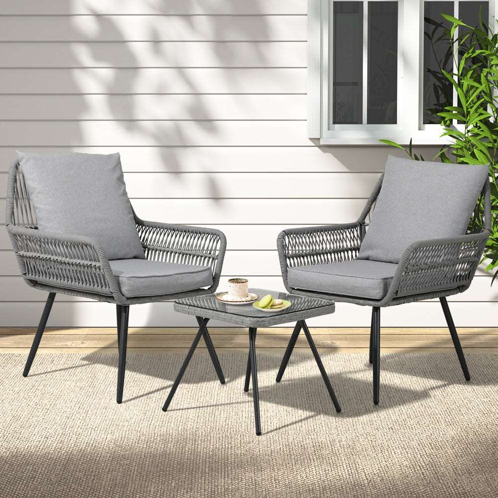 Patio Furniture Setting Outdoor Furniture Coffee Table and Wicker Chairs Grey