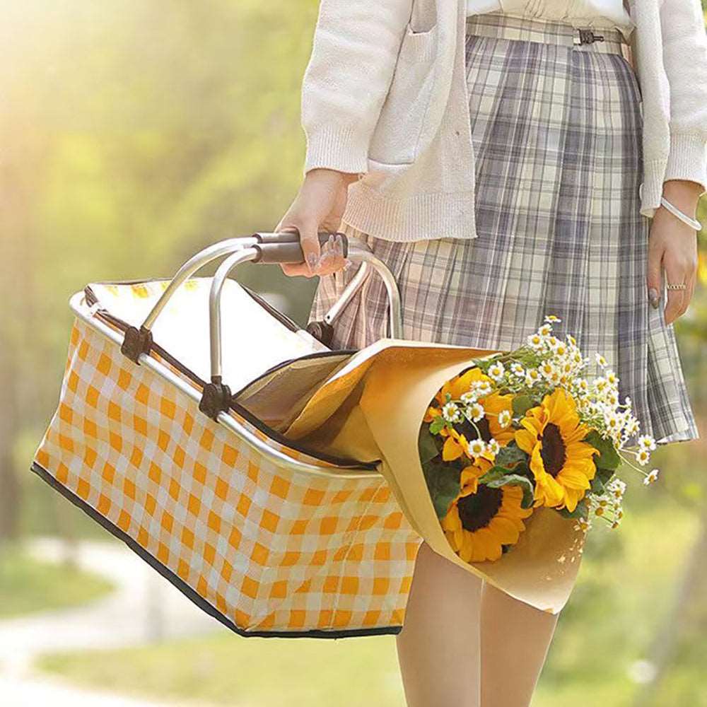 Picnic Basket Collapsible Insulated - Yellow Check