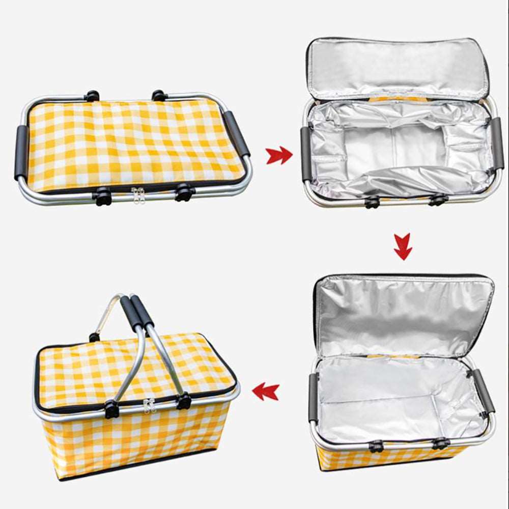 Picnic Basket Collapsible Insulated - Yellow Check