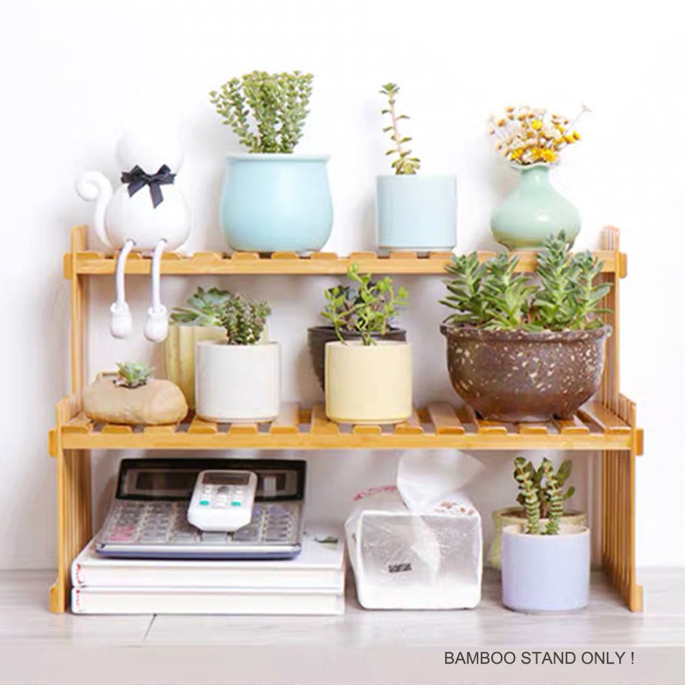 Plant Stand | 2 Tier | Indoor Plant Display Shelf Rack | Bamboo | Natural