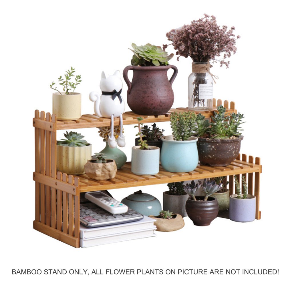 Plant Stand | 2 Tier | Indoor Plant Display Shelf Rack | Bamboo | Natural