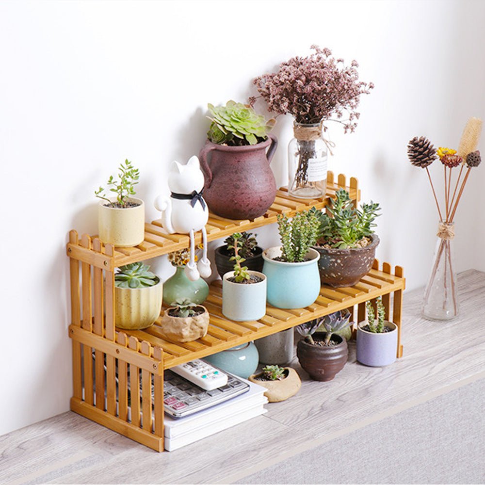 Plant Stand | 2 Tier | Indoor Plant Display Shelf Rack | Bamboo | Natural