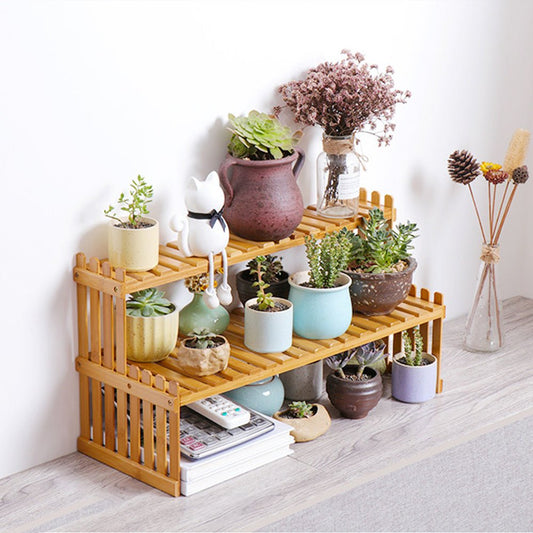 Plant Stand | 2 Tier | Indoor Plant Display Shelf Rack | Bamboo | Natural