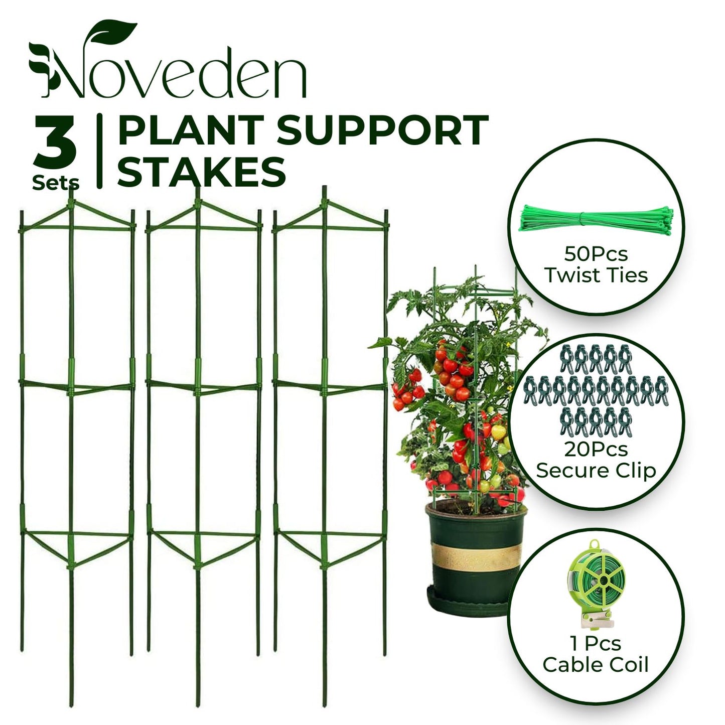 Plant Support Cages 3 Sets with Accessories Tomato Support Noveden Green