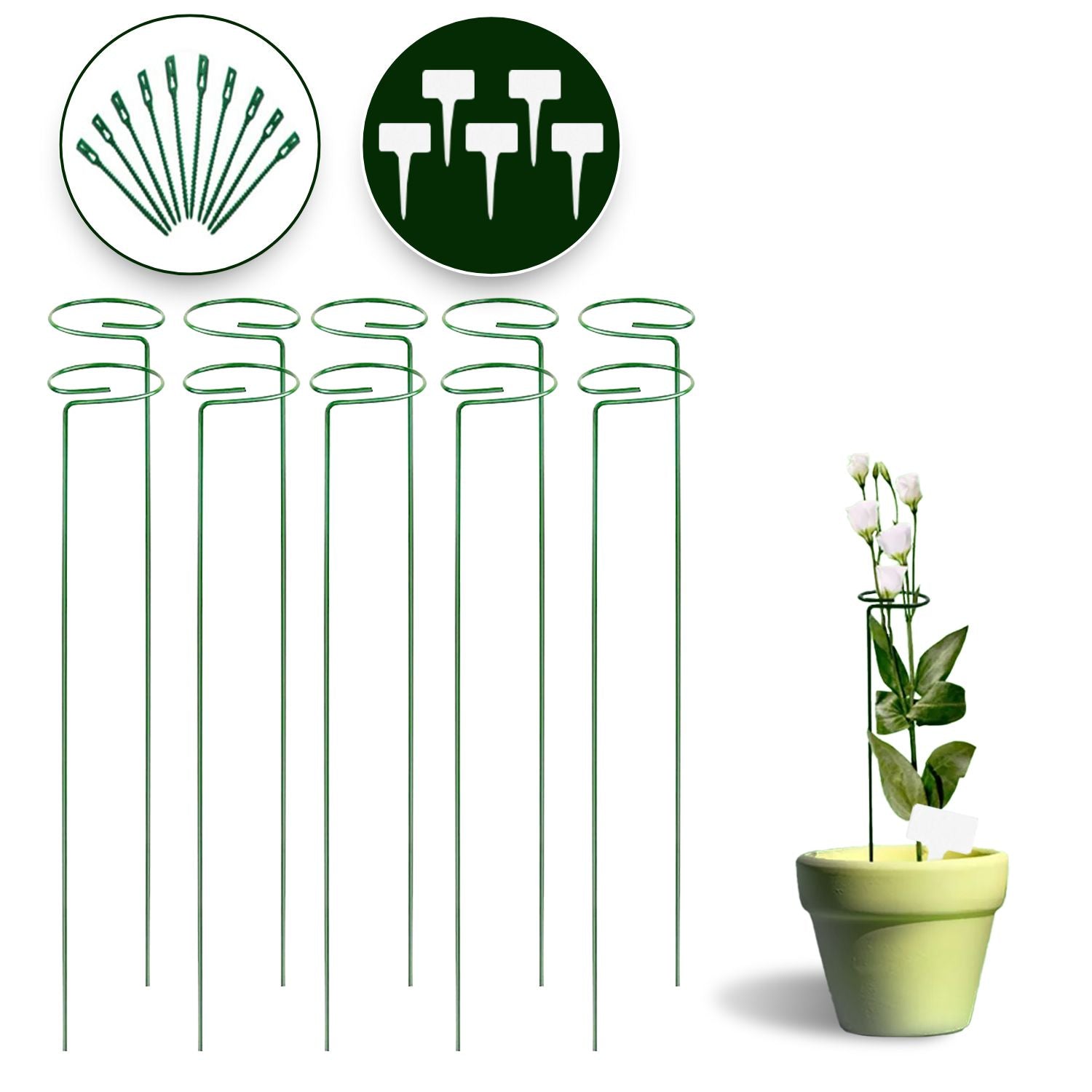 Plant Support Stakes 10pcs Flower Stake Single Stem Support Garden Noveden Green