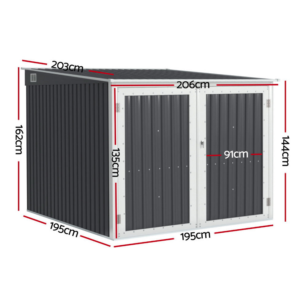 Low Garden Shed | Full Width Hinged Doors | Front Draining | 2.38mx1.99m | Giantz | Grey