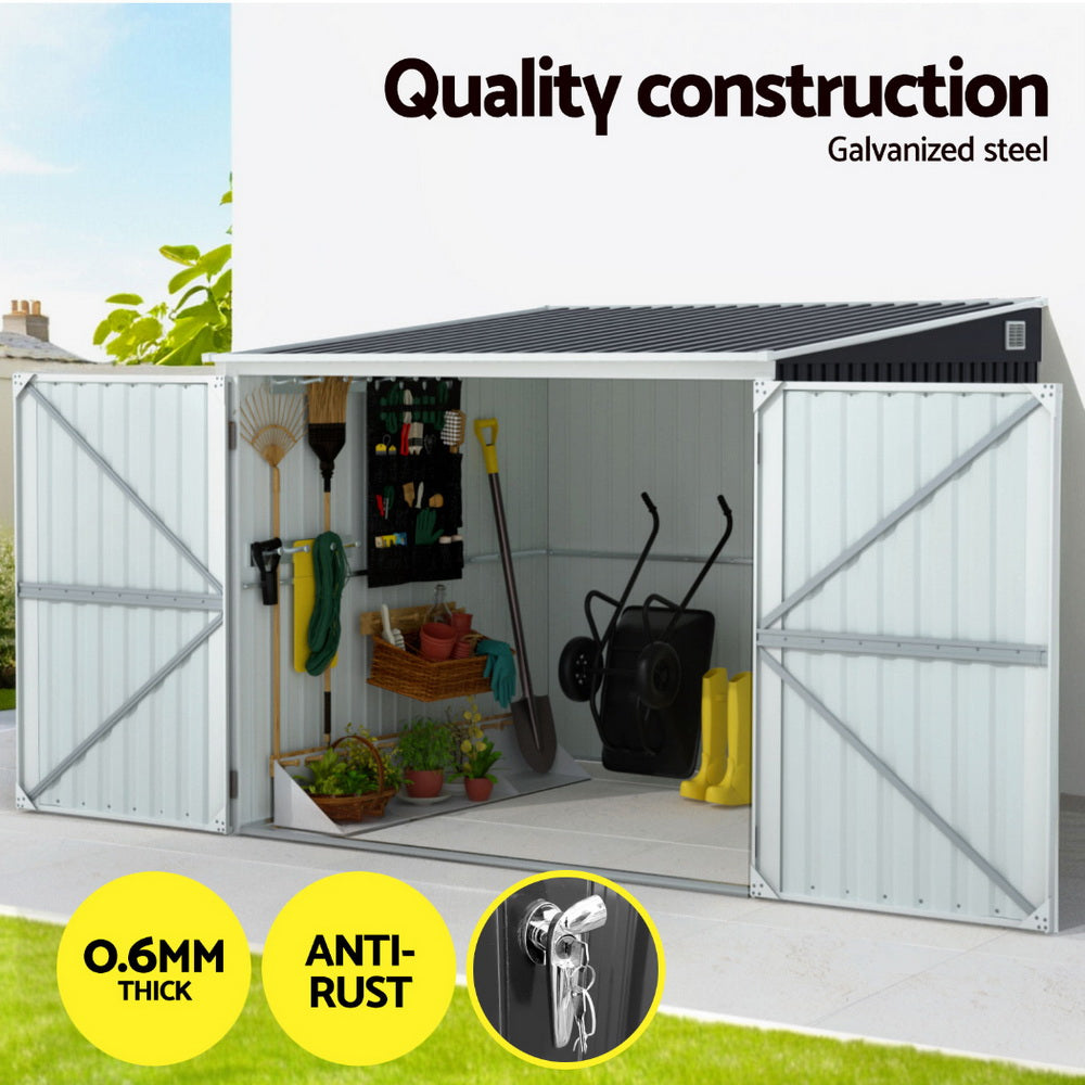 Low Garden Shed | Full Width Hinged Doors | Front Draining | 2.38mx1.99m | Giantz | Grey