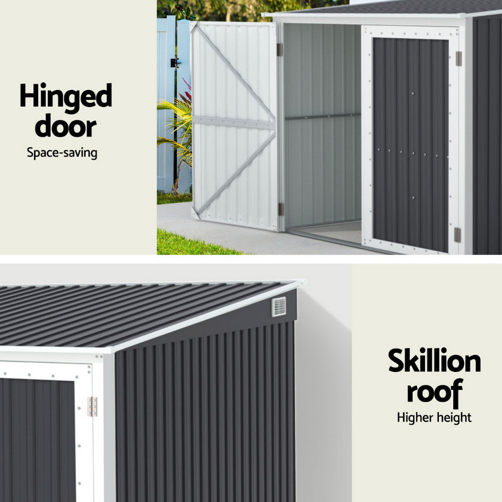 Low Garden Shed | Full Width Hinged Doors | Front Draining | 2.38mx1.99m | Giantz | Grey