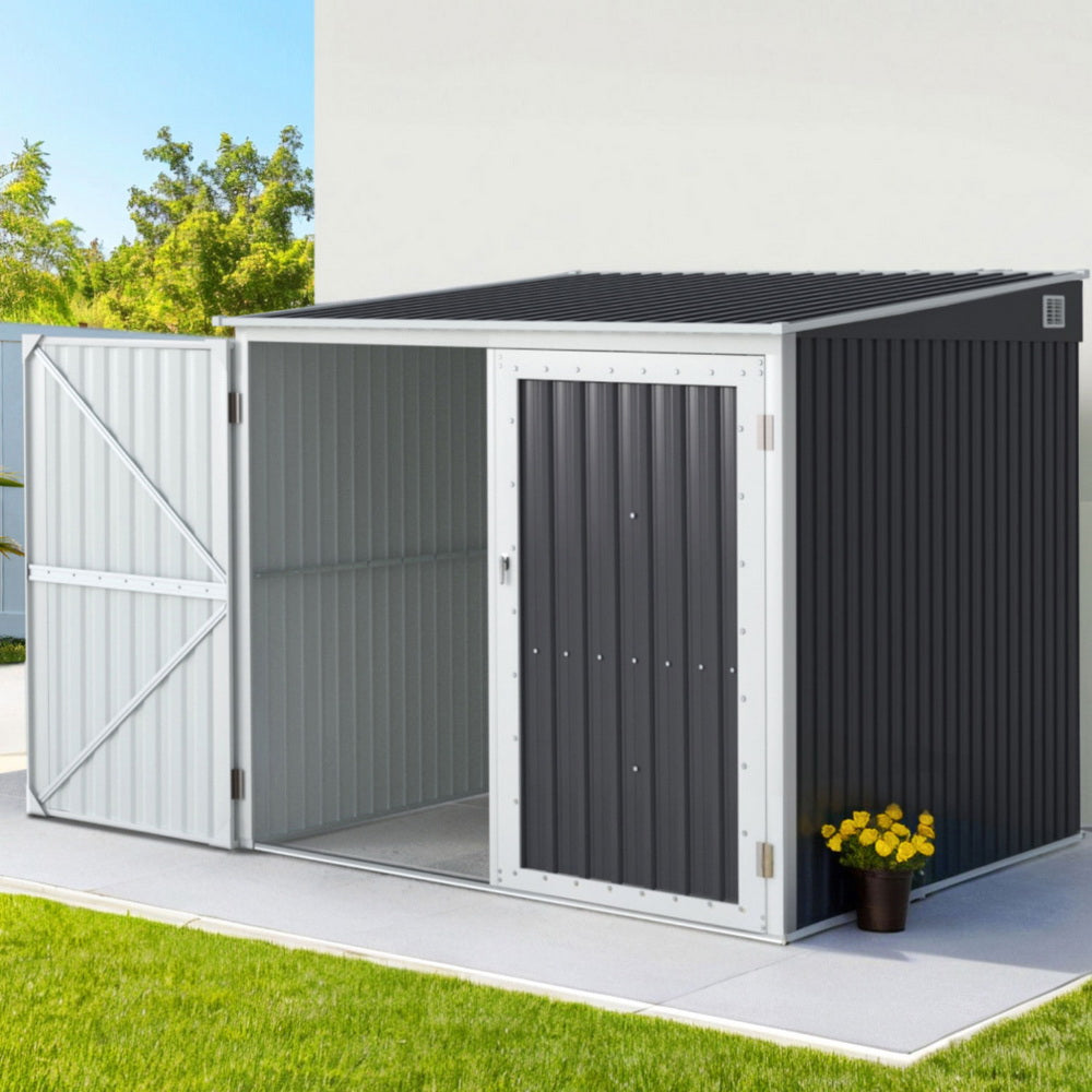 Low Garden Shed | Full Width Hinged Doors | Front Draining | 2.38mx1.99m | Giantz | Grey