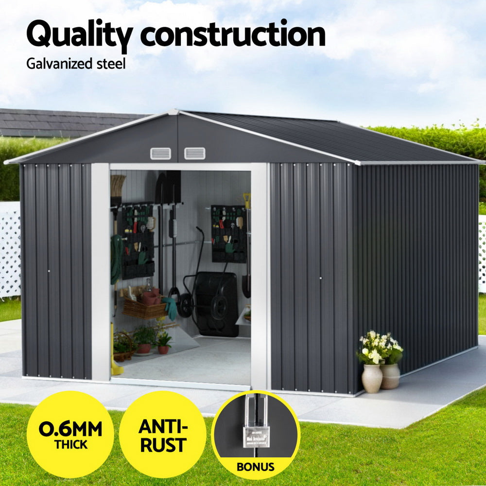 Large Garden Shed | Outdoor Storage Shed | Extra Large Sliding Doors | 3mx3m | Giantz | Grey