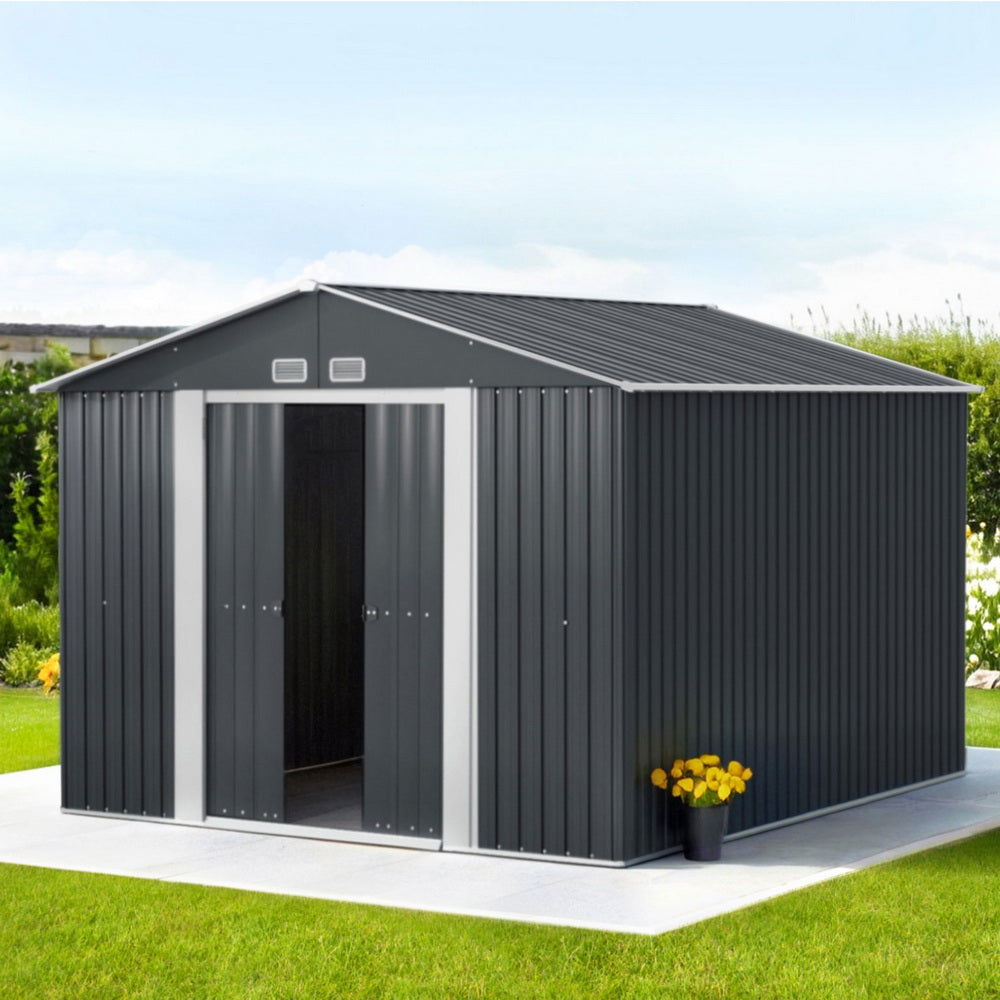 Large Garden Shed | Outdoor Storage Shed | Extra Large Sliding Doors | 3mx3m | Giantz | Grey