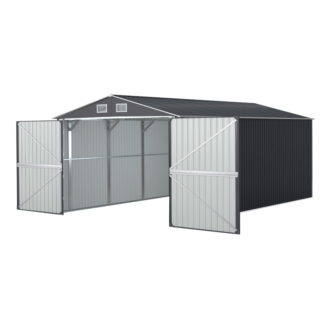 Large Garden Shed | Full Width Hinged Doors | 3mx5.38m | Giantz | Grey