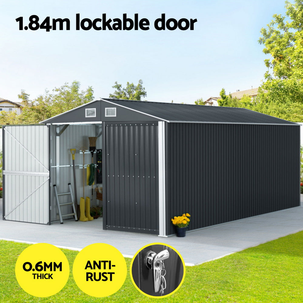 Large Garden Shed | Full Width Hinged Doors | 3mx5.38m | Giantz | Grey