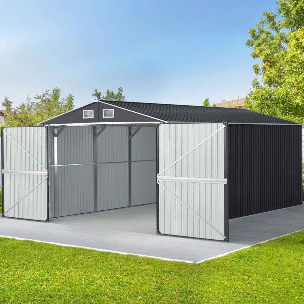 Large Garden Shed | Full Width Hinged Doors | 3mx5.38m | Giantz | Grey