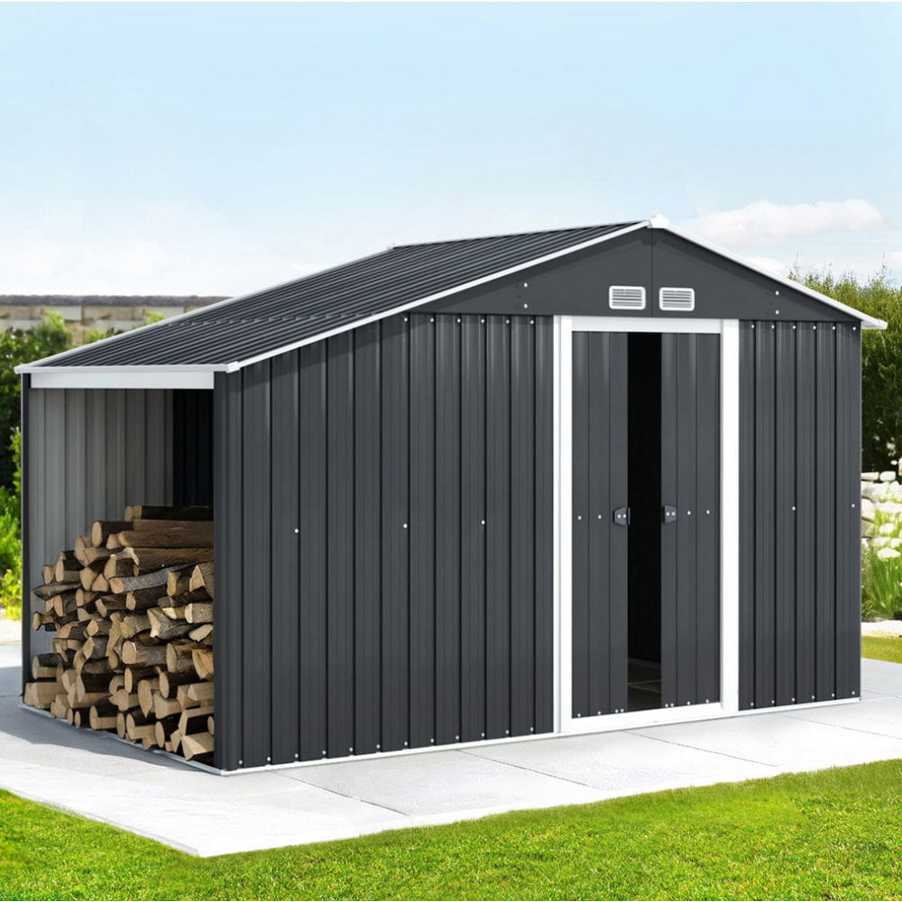 Garden Shed | With Open Storage To Side | Sliding Door | 3.22mx1.96m | Giantz | Grey