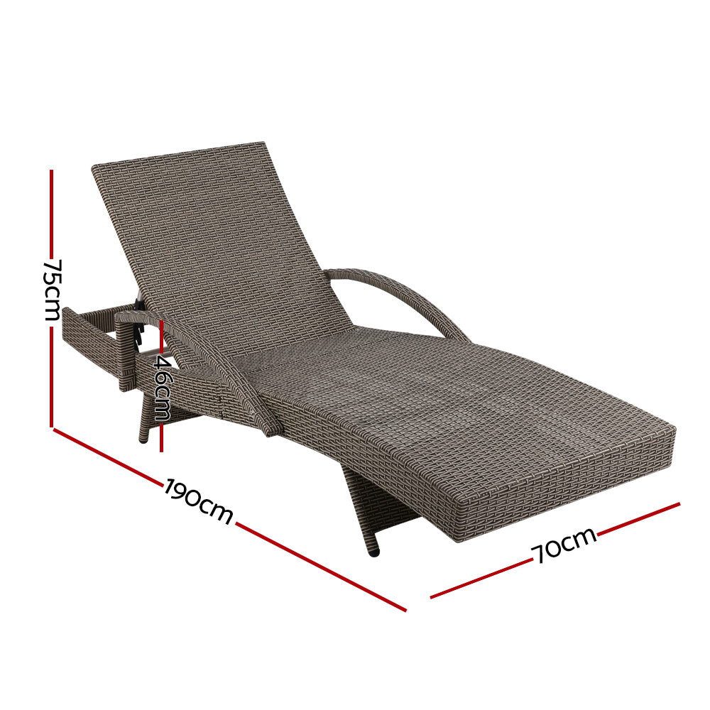 Sun Lounge Outdoor Wicker Lounger - Grey & Beige
