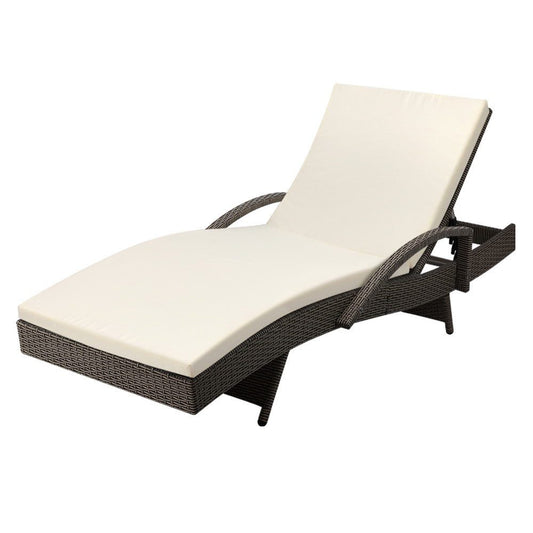 Sun Lounge Outdoor Wicker Lounger - Grey & Beige