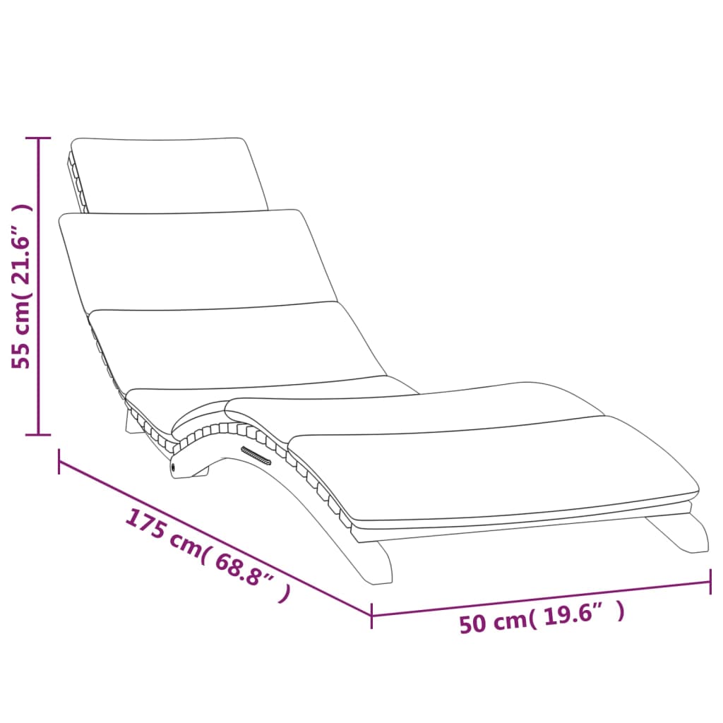 Sun Lounge with Cushion | Curved Design | Solid Teak Wood | Grey or Cream Cushion