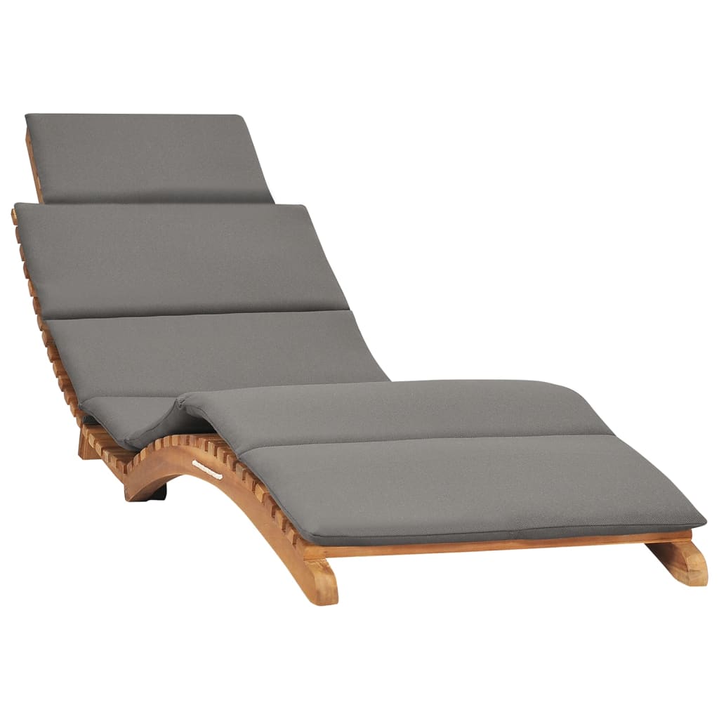 Sun Lounge with Cushion | Curved Design | Solid Teak Wood | Grey or Cream Cushion