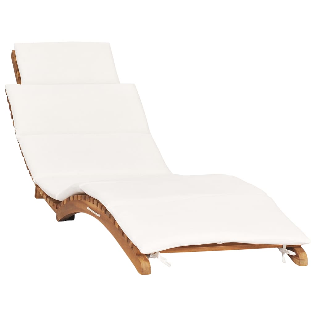 Sun Lounge with Cushion | Curved Design | Solid Teak Wood | Grey or Cream Cushion