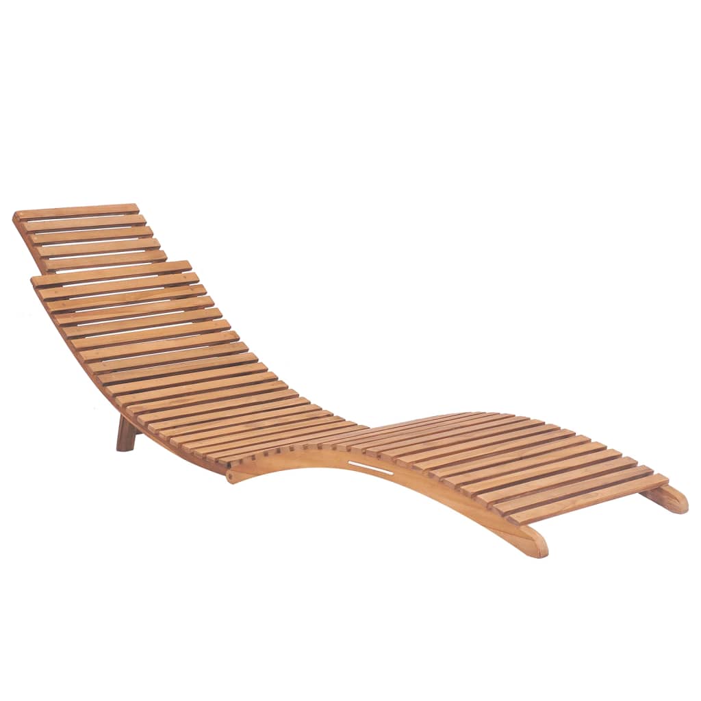 Sun Lounge with Cushion | Curved Design | Solid Teak Wood | Grey or Cream Cushion
