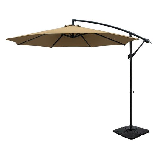 Cantilever Umbrella | Large Square Base Included | Outdoor Patio | Instahut | 3m | Beige