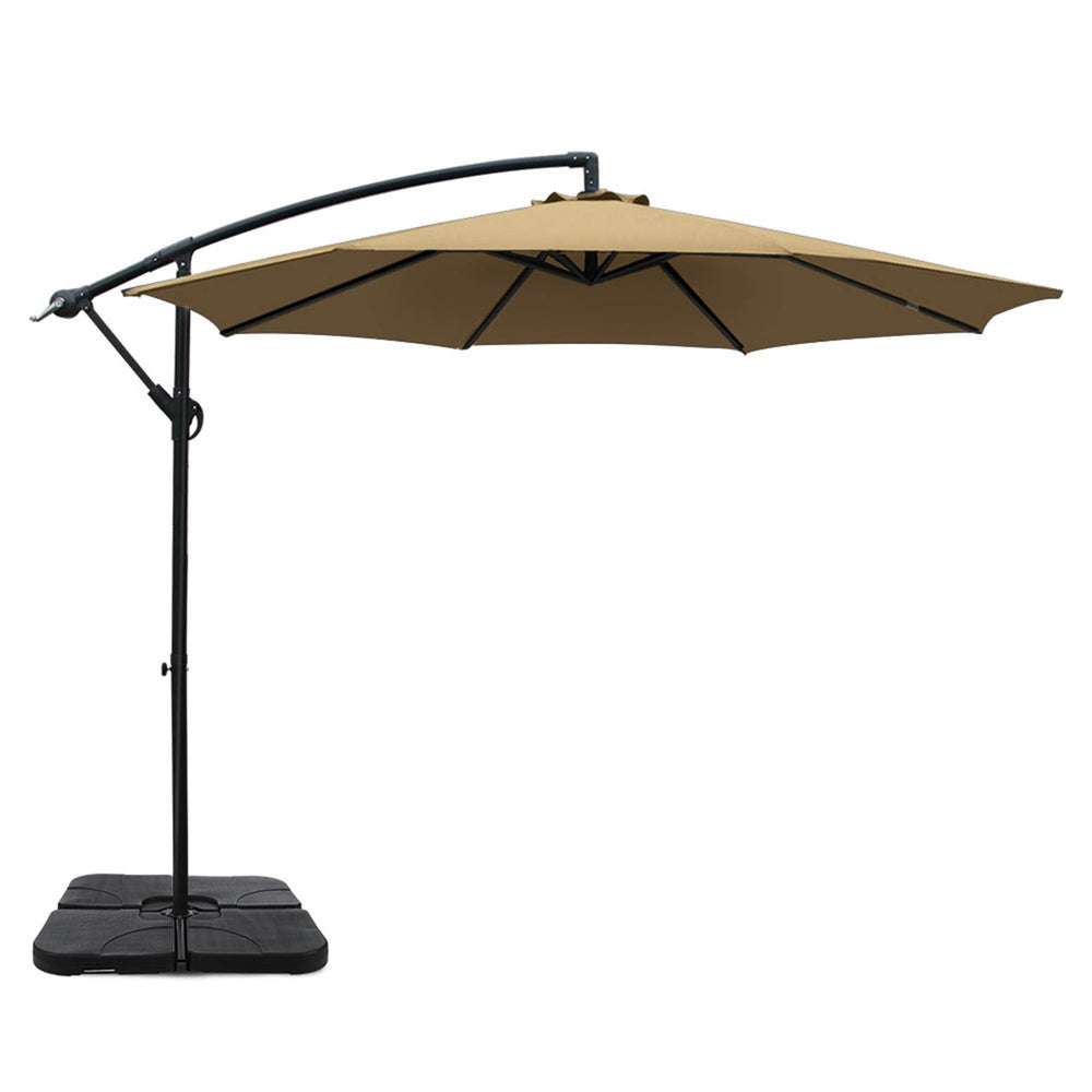 Cantilever Umbrella | Large Square Base Included | Outdoor Patio | Instahut | 3m | Beige