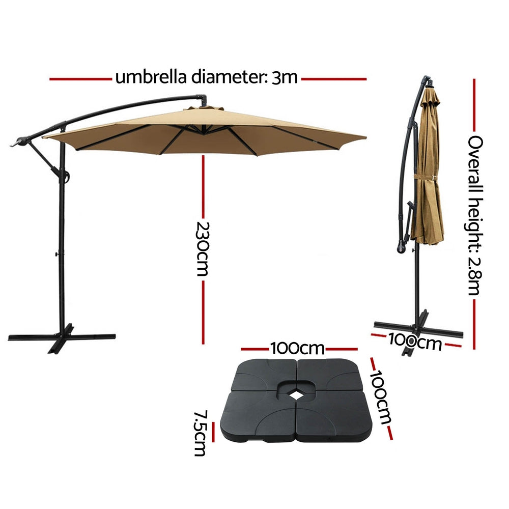 Cantilever Umbrella | Large Square Base Included | Outdoor Patio | Instahut | 3m | Beige