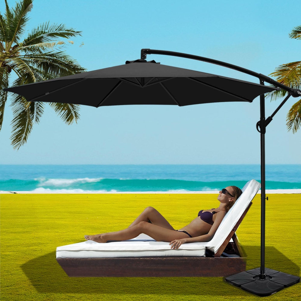 Cantilever Umbrella | Large Square Base Included | Outdoor Patio | Instahut | 3m | Black