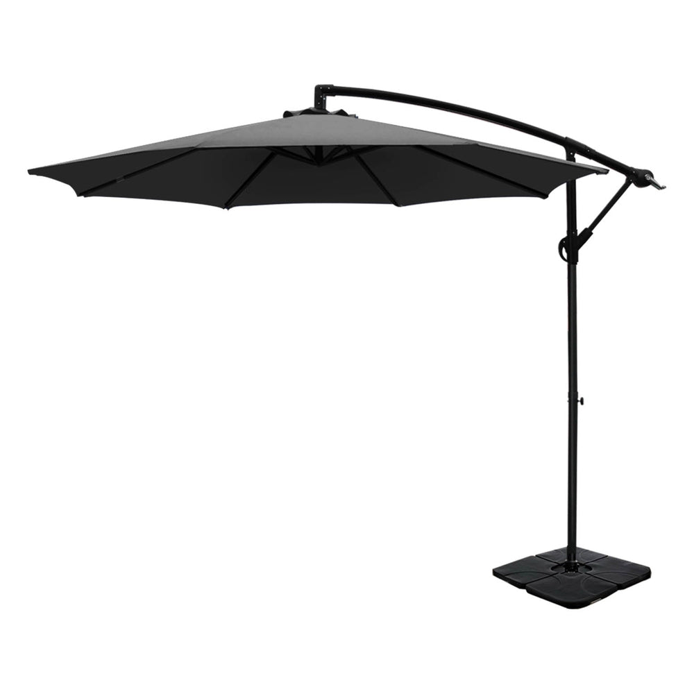 Cantilever Umbrella | Large Square Base Included | Outdoor Patio | Instahut | 3m | Charcoal